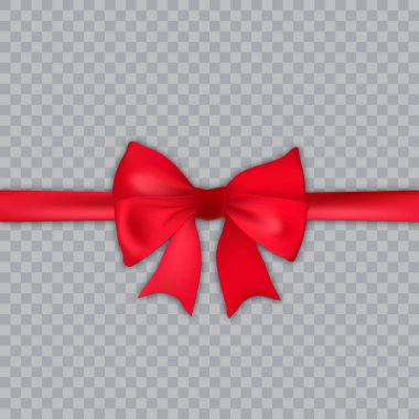 Gerçekçi kırmızı yay ve saten şeffaf arka plan üzerinde. Vektör.