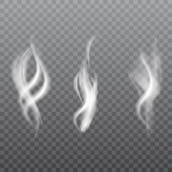 Collection of realistic white smoke on transparent background. Vector. — Stock Vector