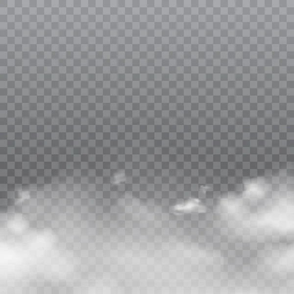 Реалистичные белые облака или туман на прозрачном фоне. Вектор . — стоковый вектор