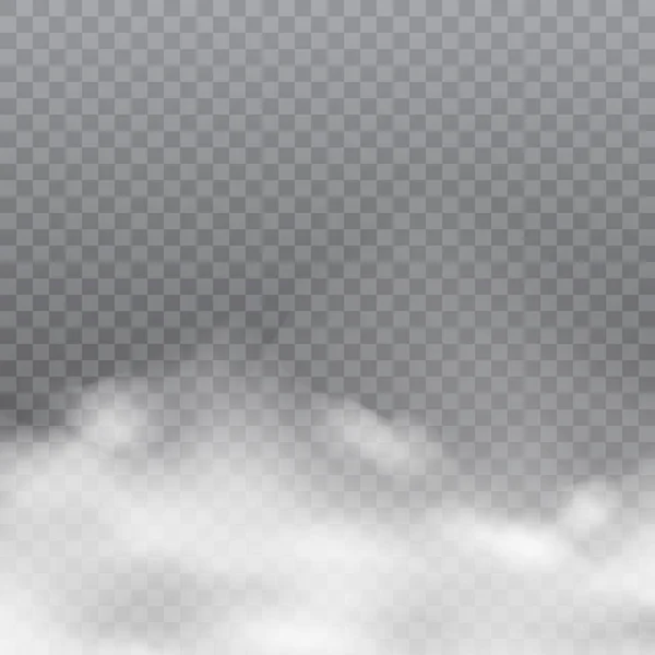 Реалистичные белые облака или туман на прозрачном фоне. Вектор . — стоковый вектор
