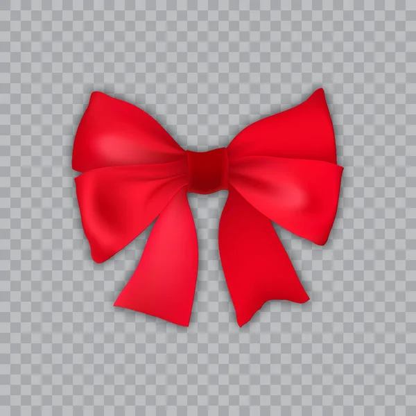 Realistic red bow and satin on transparent background. Vector.
