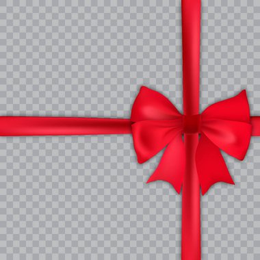 Gerçekçi kırmızı yay ve saten şeffaf arka plan üzerinde. Vektör.