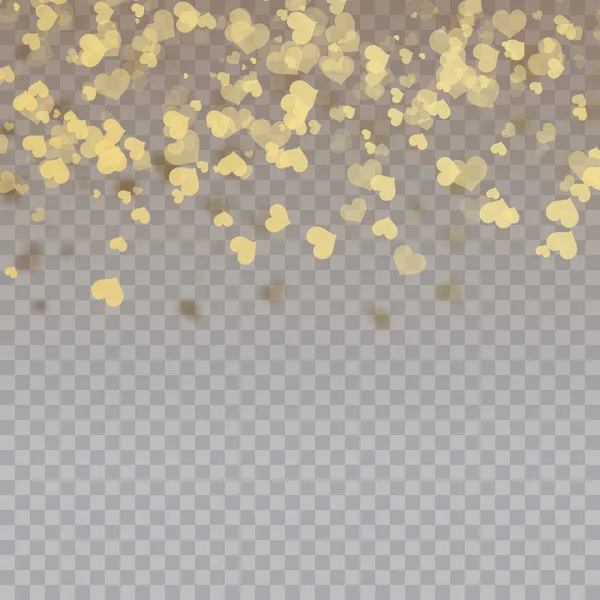 Coeurs d'or tombant sur fond transparent. Vecteur . — Image vectorielle