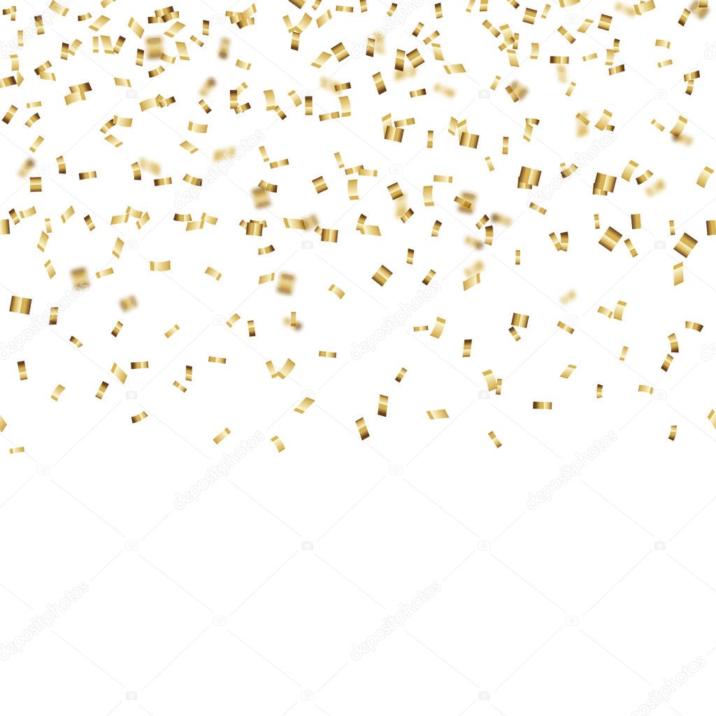 Abstract background with falling gold confetti. Vector.