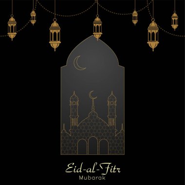 Eid Mubarak tebrik kartı Islam tatil için. Vektör