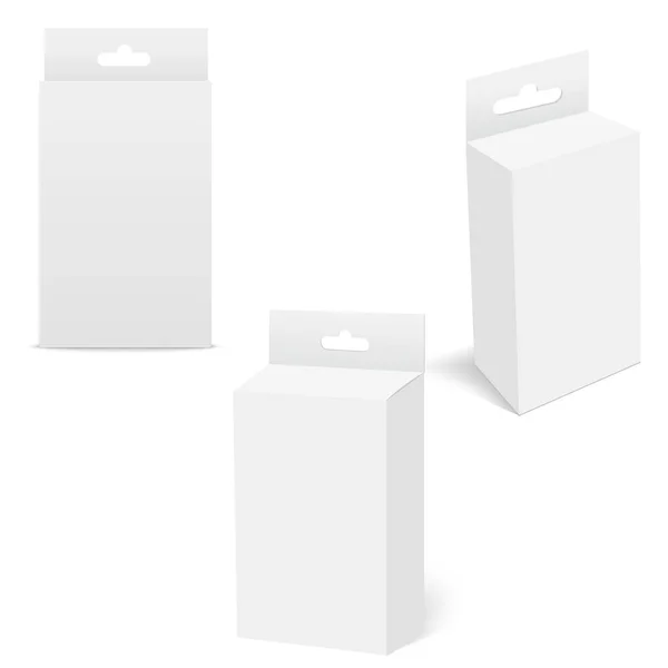 Caja blanca del paquete del producto con la ranura colgante. Mock Up. Vector. — Vector de stock