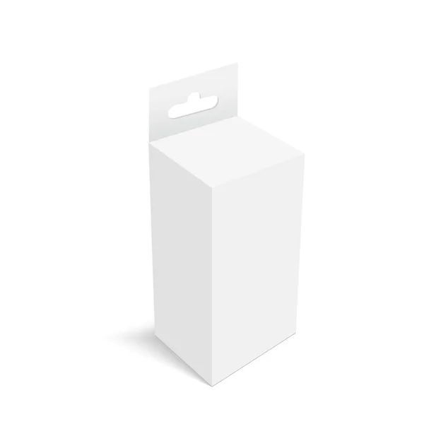 Caja blanca del paquete del producto con la ranura colgante. Mock Up. Vector. — Vector de stock