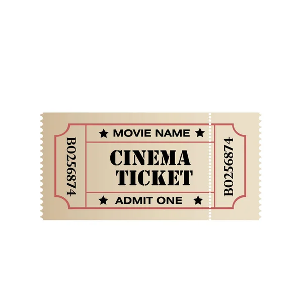 Billet de cinéma rétro vintage sur fond blanc. Vecteur . — Image vectorielle