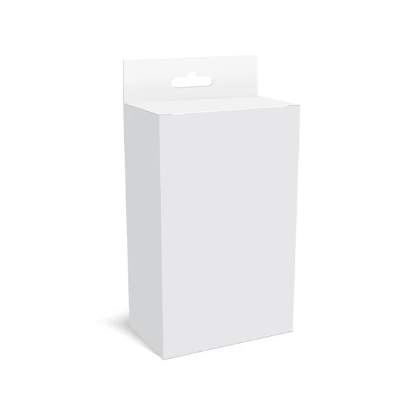 Caja blanca del paquete del producto con la ranura colgante. Mock Up. Vector — Vector de stock