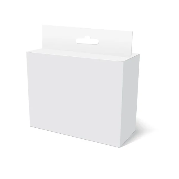 Caja blanca del paquete del producto con la ranura colgante. Mock Up. Vector — Archivo Imágenes Vectoriales