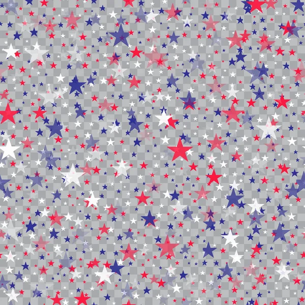 Seamless mönster med färgglada stjärnor på transparent bakgrund. Vektor — Stock vektor