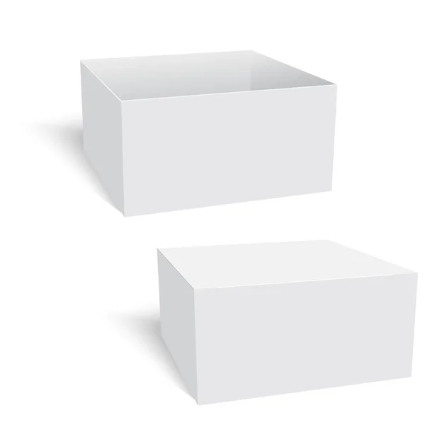 Caja de cartón abierta y cerrada en blanco. Vector . — Vector de stock