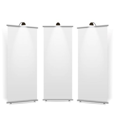Boş roll-up banner görüntü kırpma yoluyla izole. Vektör.