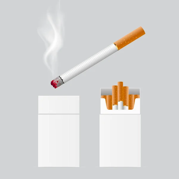Realistic cigarette packing and burning one. Vector. — Stock Vector