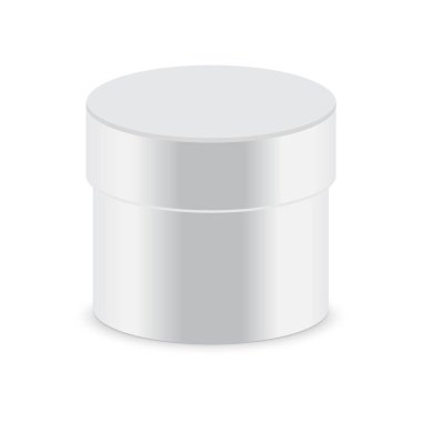 Beyaz yuvarlak kapalı kutu ambalaj. Vektör çizim