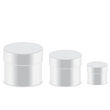 Beyaz yuvarlak kapalı kutu ambalaj. Vektör çizim.