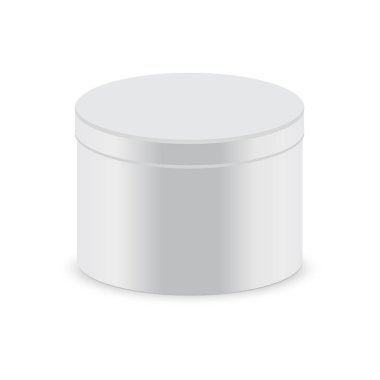 Beyaz yuvarlak kapalı kutu ambalaj. Vektör çizim.