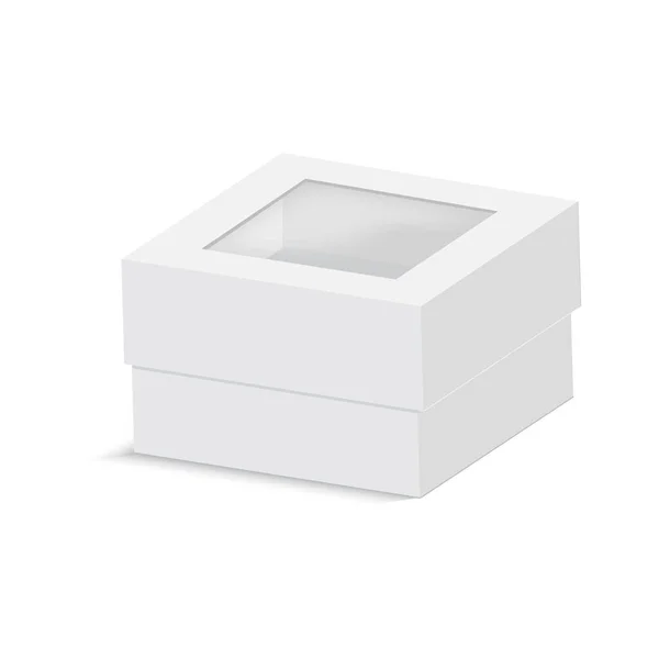 Caja de cartón en blanco con ventana transparente. Vector — Vector de stock