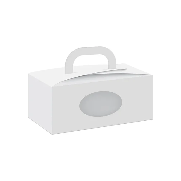 Blanc de boîte cadeau en carton avec poignée et fenêtre transparente. Vecteur — Image vectorielle