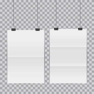 Beyaz poster klasörde asılı. Vektör illüstrasyonu.