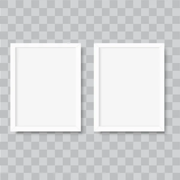 Realistische verticale witte fotolijst op transparante achtergrond. Vector. — Stockvector