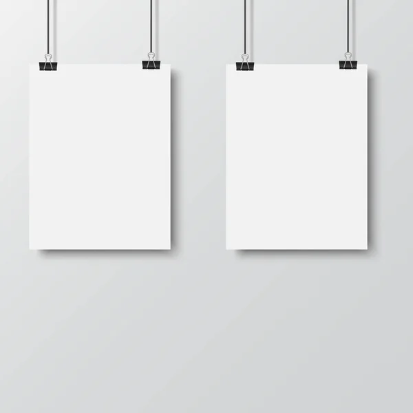 Witte poster opknoping met bindmiddel op witte achtergrond. Vector. — Stockvector