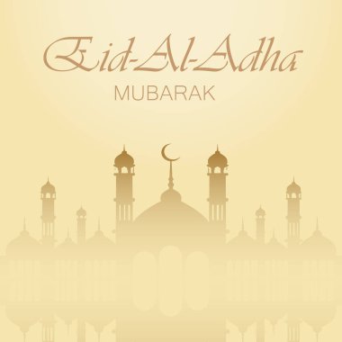 Eid Al Kurban Bayramı mübarek tebrik kartı Camii ile. Vektör