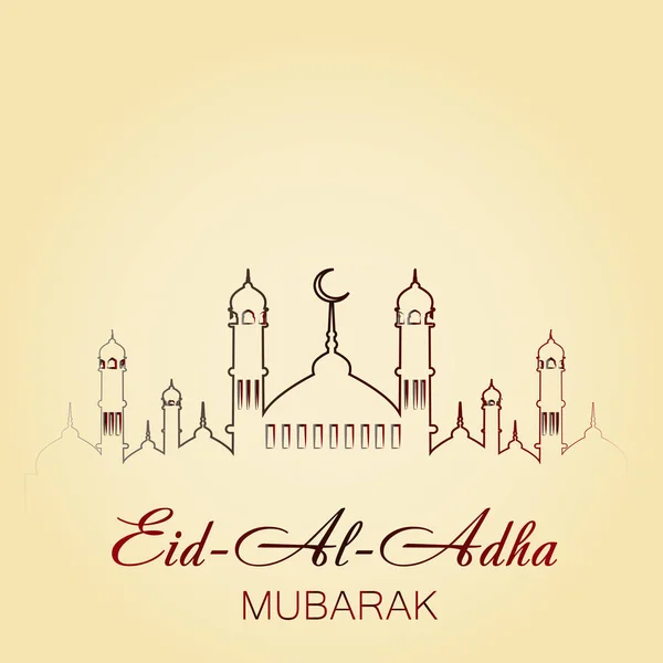 Eid Al Adha Mubarak cartão de saudação com mesquita. Vetor — Vetor de Stock