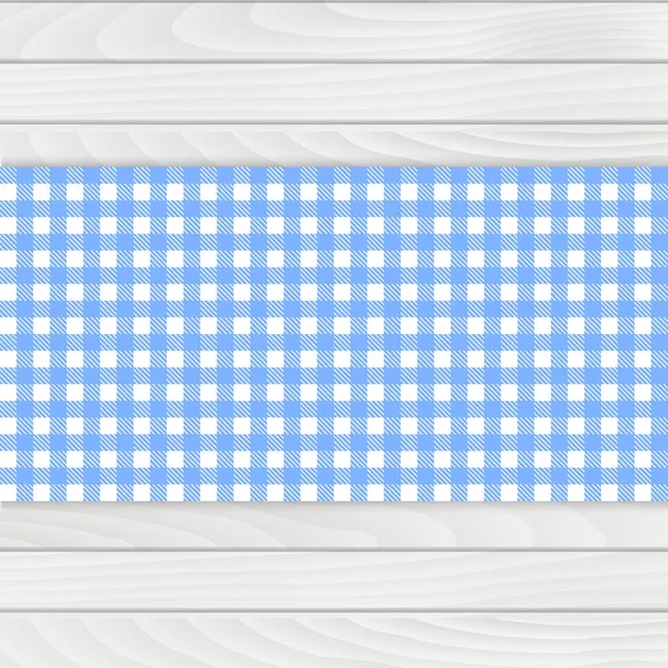 Tovaglia blu su tavolo in legno bianco. Vettore . — Vettoriale Stock