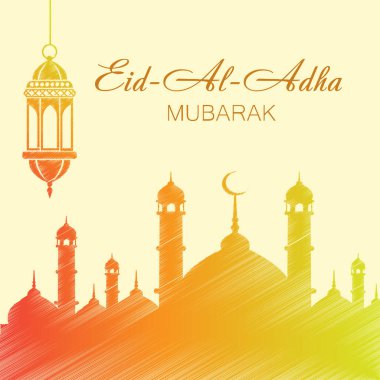 Yardım Al Adha tebrik kartı şablonu Camii. Vektör
