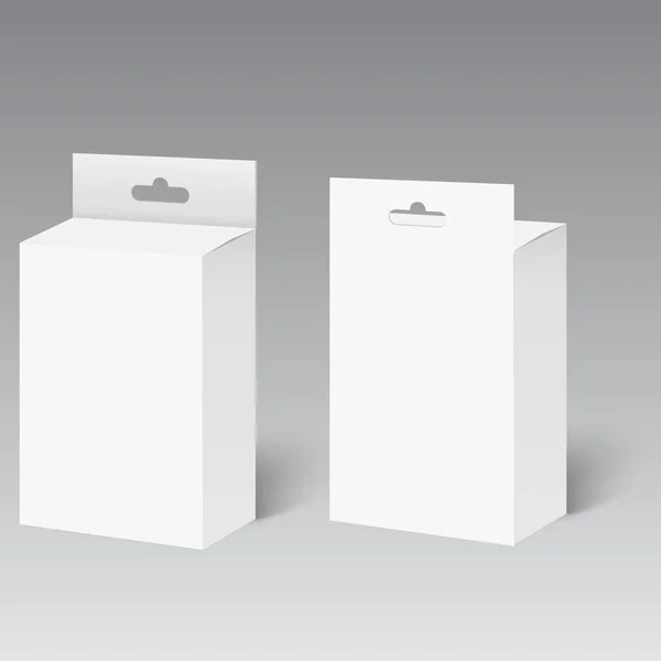 ホワイト製品パッケージボックス付きハングスロット。モックアップ。ベクトル. — ストックベクタ