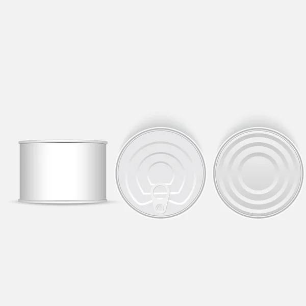 Fehér és metál konzervdoboz fehér kupak készlet. mintája fel. Vektor . — Stock Vector