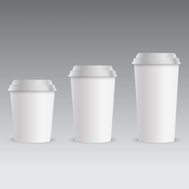 Gerçekçi kağıt kahve fincan seti. Vektör .