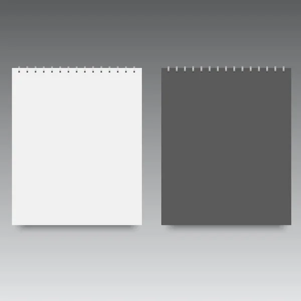 Plantilla de cuaderno en blanco de espiral maqueta. Fundas en blanco y negro. Vector — Vector de stock