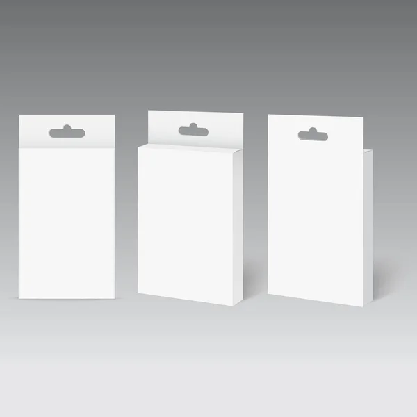 Boîte de paquet de produit blanc avec la fente de suspension. Maquette-toi. Vecteur — Image vectorielle