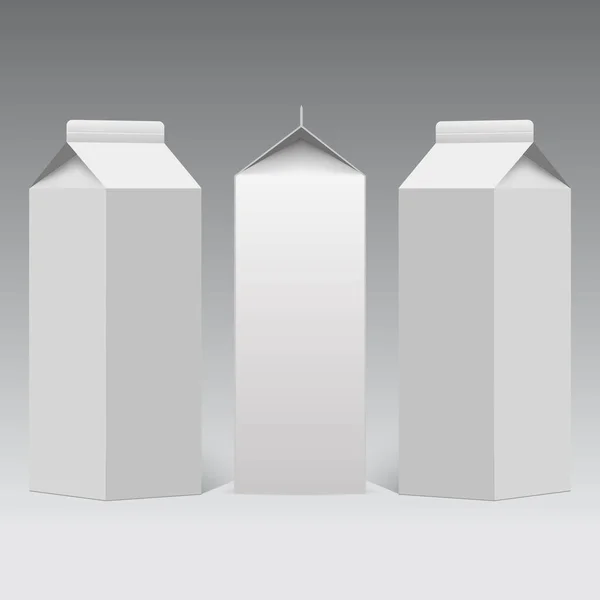 Caja de embalaje de cartón de leche o jugo blanco en blanco aislado. Vector — Archivo Imágenes Vectoriales