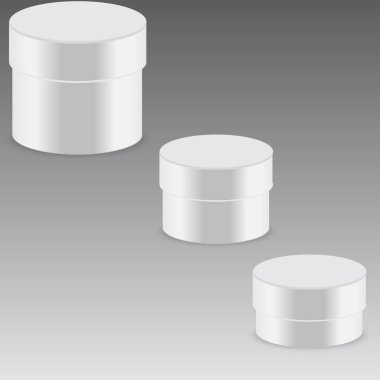 Beyaz karton daire hediye kutusu farklı boyutlarda. Vektör.