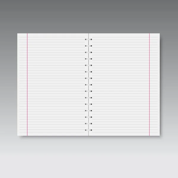Realistiska spiral fodrad och röd linje notebook. — Stock vektor