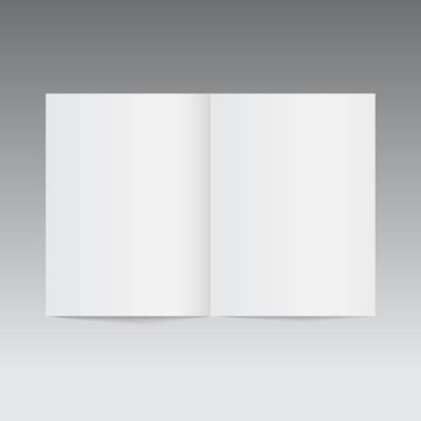 Mockup dergi, dergi, kitapçık, kartpostal, el ilanı, kartvizit veya broşür açıldı. Vektör.