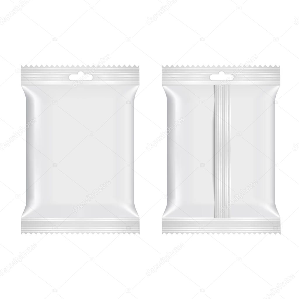 Realistic food snack pillow bags. Mock up. Vector