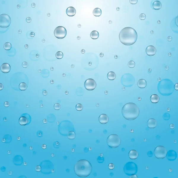 Realistische blauwe regen druppels op blauwe achtergrond — Stockvector