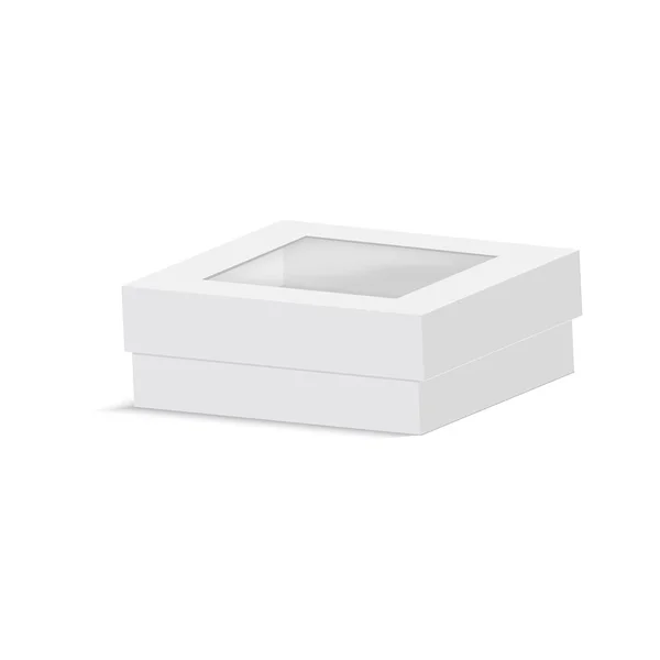 Embalaje de caja de papel en blanco con ventana de plástico. Vector . — Vector de stock