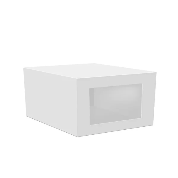 Embalaje de caja de papel en blanco con ventana de plástico. Vector — Vector de stock