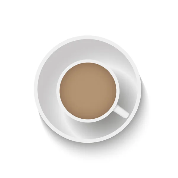 Realista vista superior xícara de café e pires isolado no fundo branco. Ilustração vetorial — Vetor de Stock
