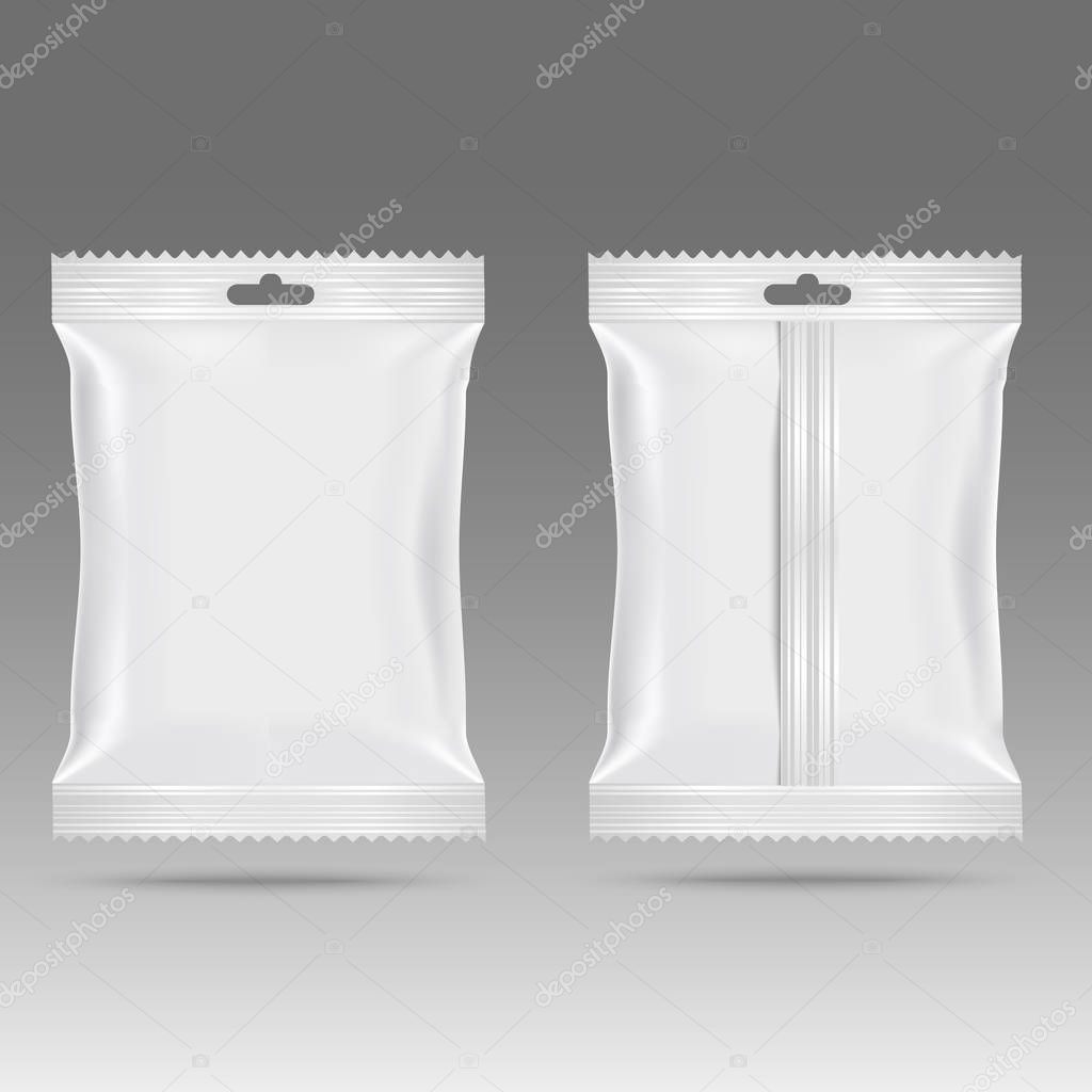 Realistic food snack pillow bags. Mock up. Vector.