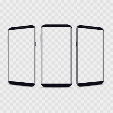Şeffaf arka plan ile iki farklı görüş gerçekçi smartphone. Vektör.