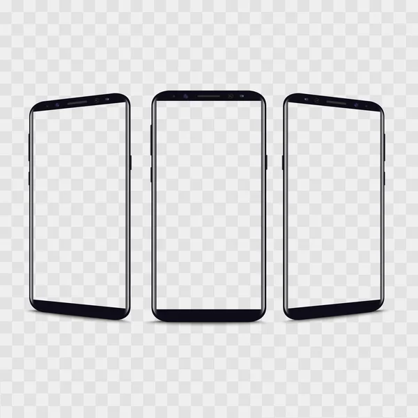 Realistic smartphone from different views with transparent background. Vector. — Stock Vector