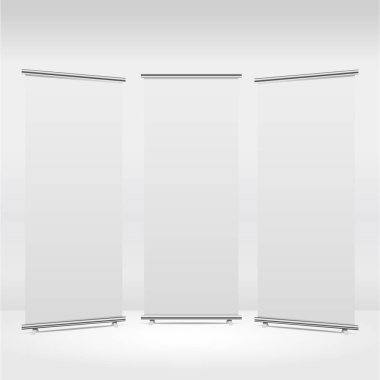 Boş roll-up banner ekran odasında. Vektör