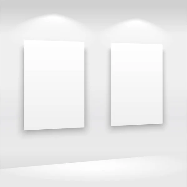 Lege frames op de muur in de galerie met verlichting. Vector — Stockvector