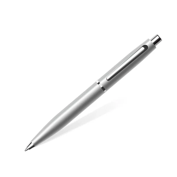 Realistischer silberner Kugelschreiber mit weichem Schatten. Vektor — Stockvektor